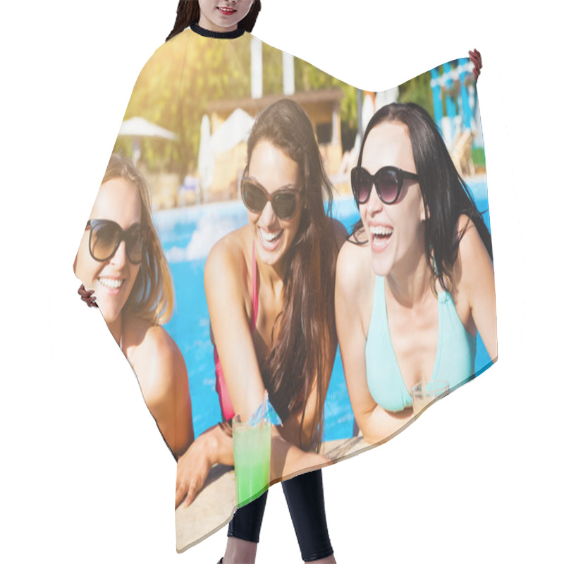 Personality  Women With Beverages On Summer Party Near The Pool Hair Cutting Cape