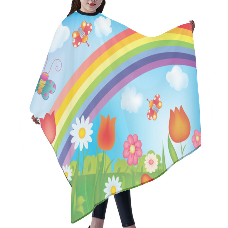 Personality  Vector Background With Rainbow Hair Cutting Cape