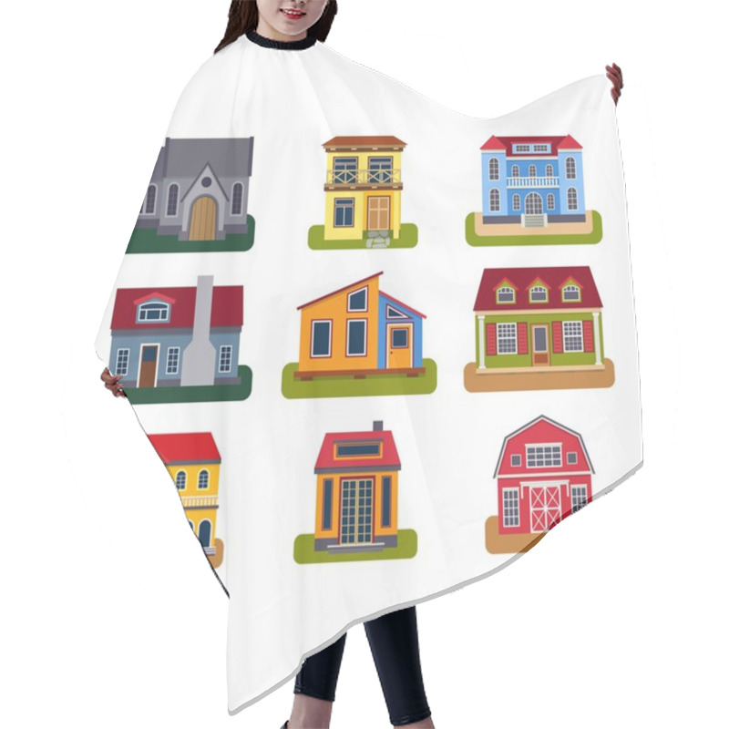 Personality  Houses Front View Vector Illustration Hair Cutting Cape