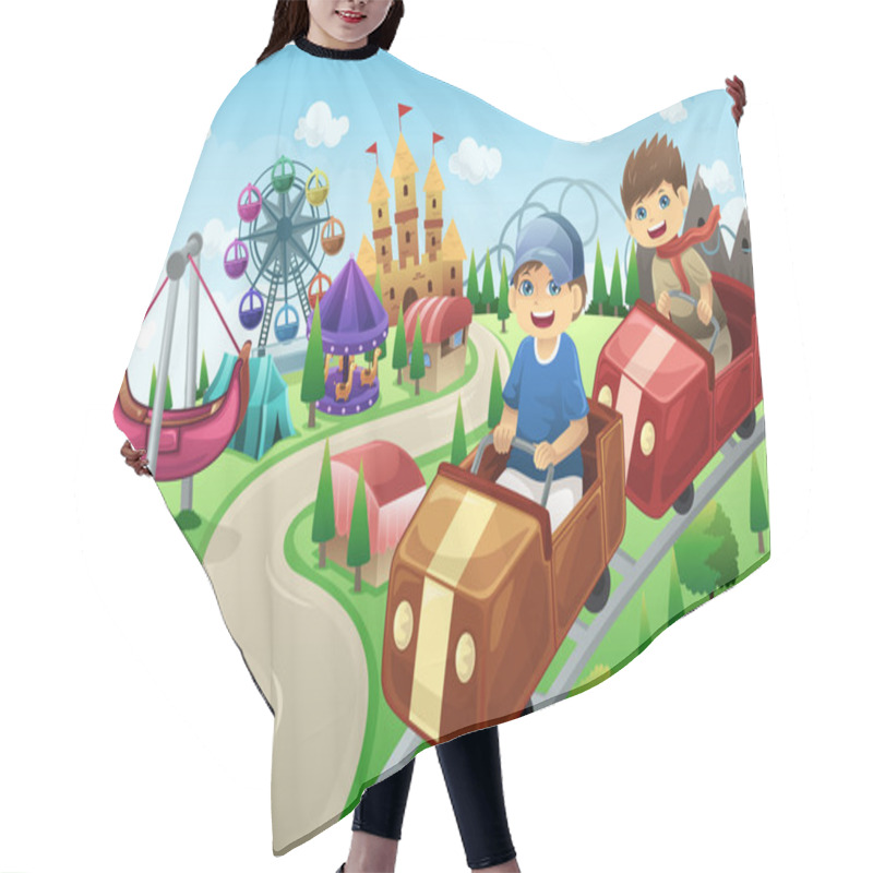 Personality  Kids Having Fun In An Amusement Park Hair Cutting Cape