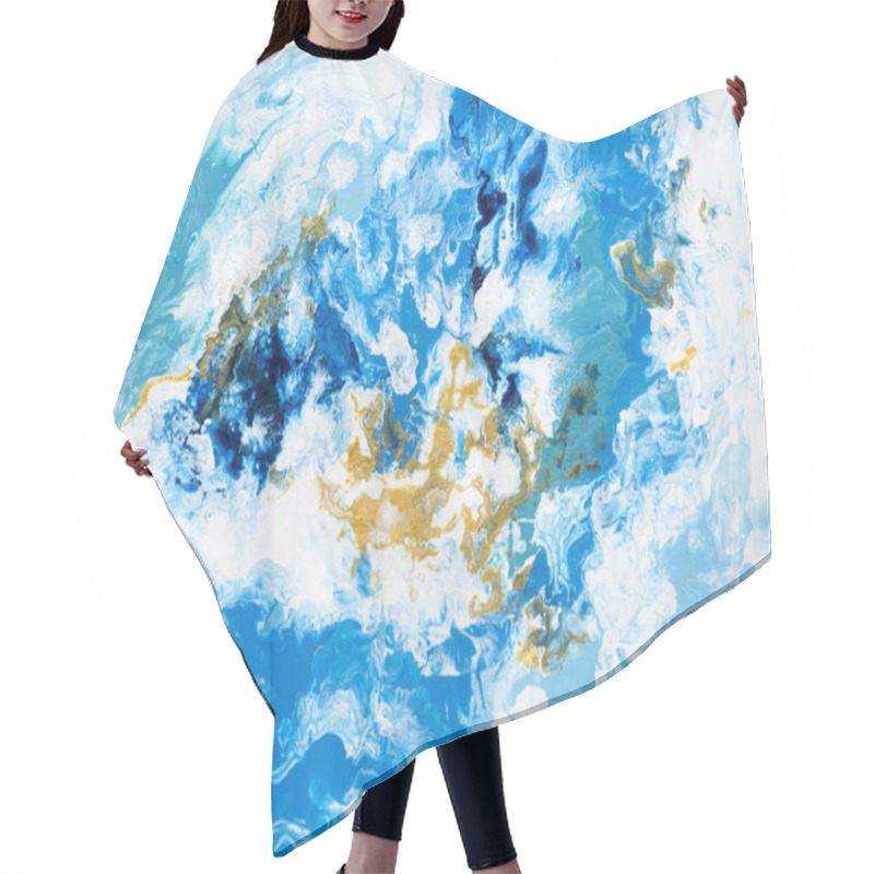 Personality  Blue Creative Abstract Hand Painted Background, Marble Texture, Acrylic Painting On Canvas With Brush Strokes. Modern Art. Contemporary Art.  Hair Cutting Cape