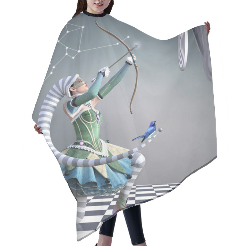 Personality  Zodiac Series - Sagittarius As A Beautiful Jester With Arc And Target - 3D Illustration Hair Cutting Cape