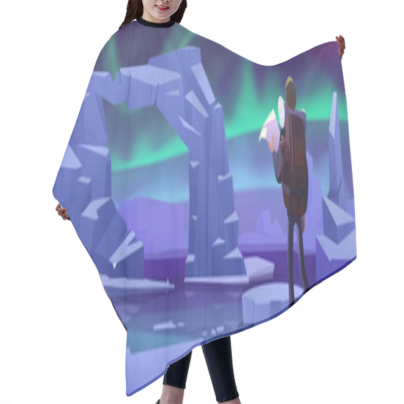 Personality  Hiker Man On Glacier In Arctic Sea At Night Hair Cutting Cape