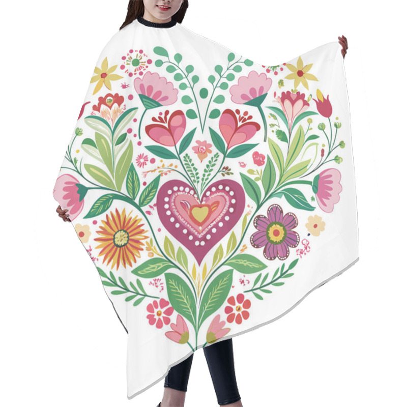 Personality  Vibrant Heart Illustration Made Of Flowers And Leaves Hair Cutting Cape