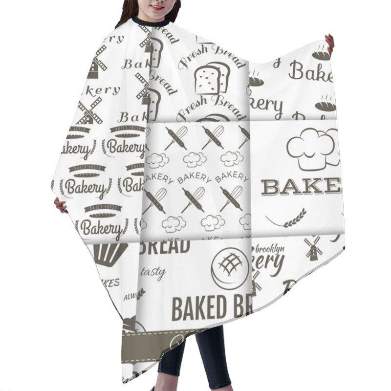 Personality  Set Of Bakery Seamless Patterns. Vector Bake Backgrounds With Cooking Elements. Fresh Bread, Desserts And Other Symbols For Branding Your Business. Hair Cutting Cape