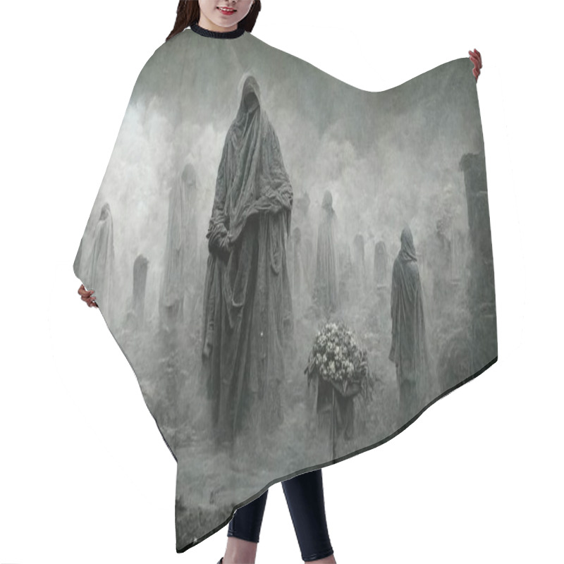 Personality  Death In The Fog As A Black And White Illustration Picture Hair Cutting Cape