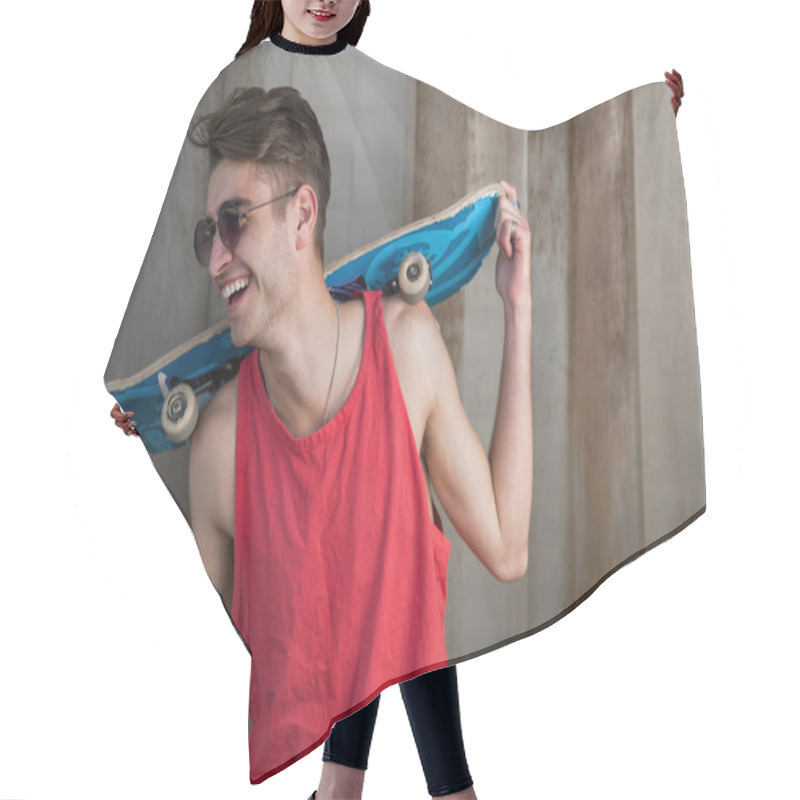 Personality  Young Fashion Guy With A Skateboard Hair Cutting Cape