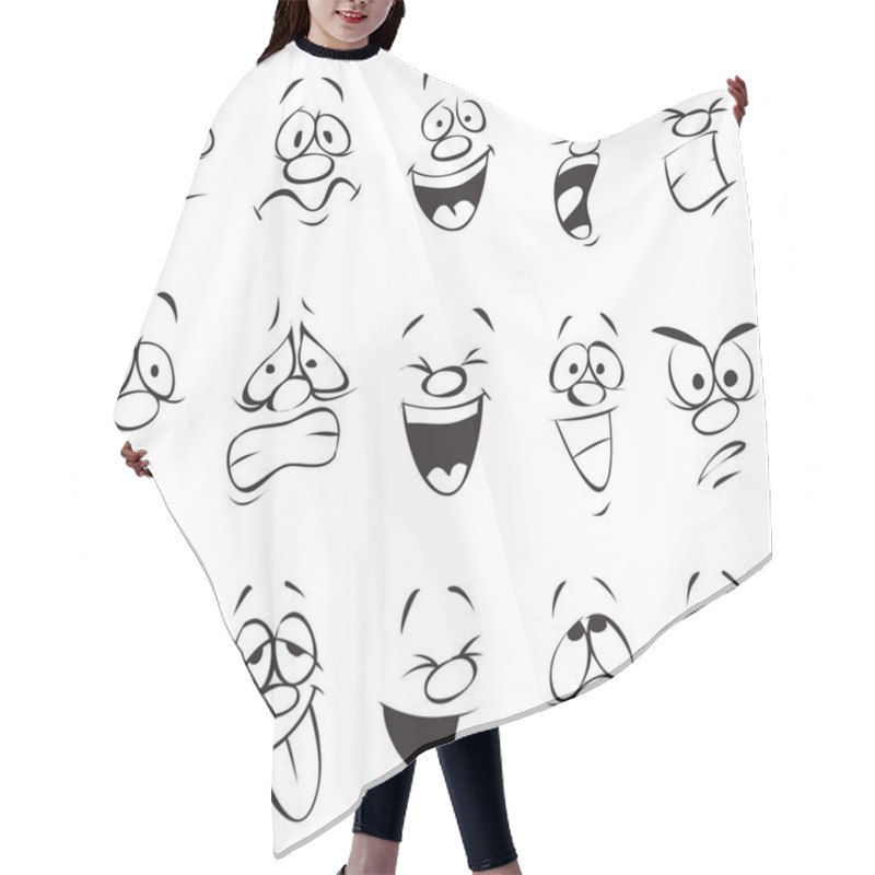 Personality  Face Expressions. Cartoon Doodle Back And White Outline Hair Cutting Cape