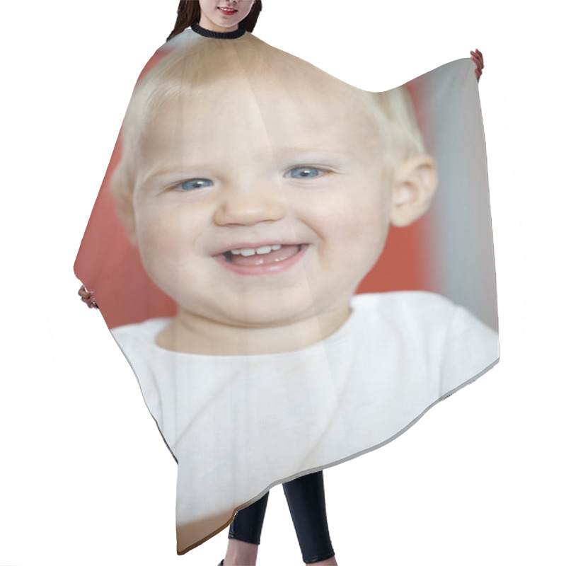 Personality  Happy And Cheerful Little Toddler, Playing And Having Fun Hair Cutting Cape