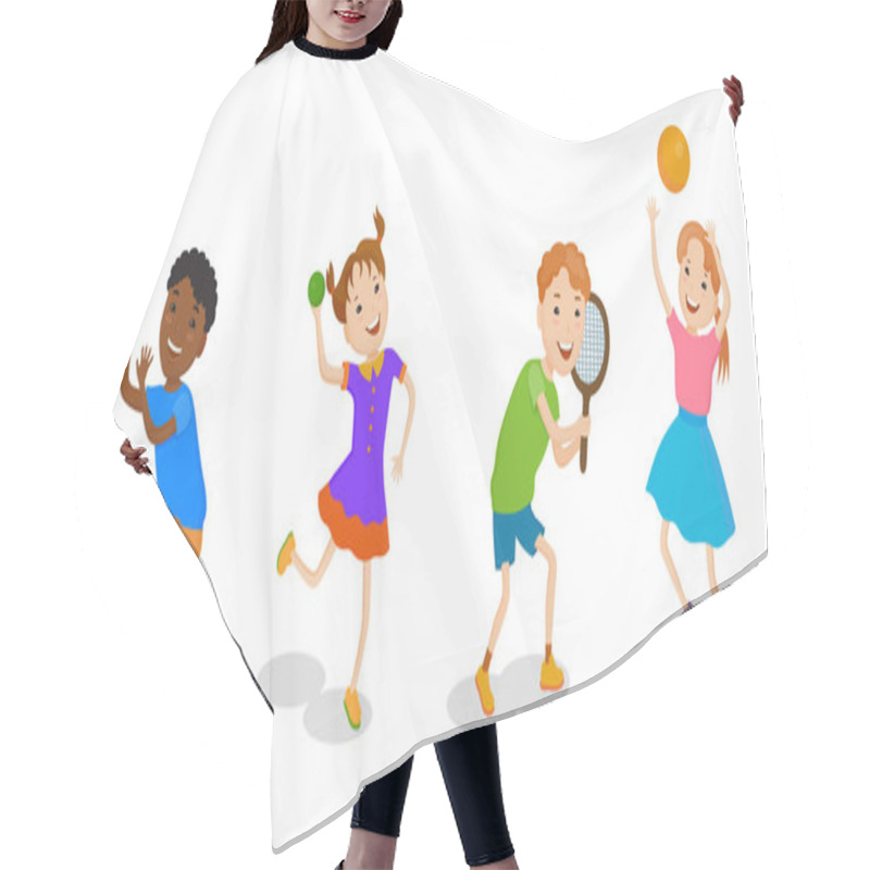 Personality  Cartoon Illustration With Playing Kids Hair Cutting Cape