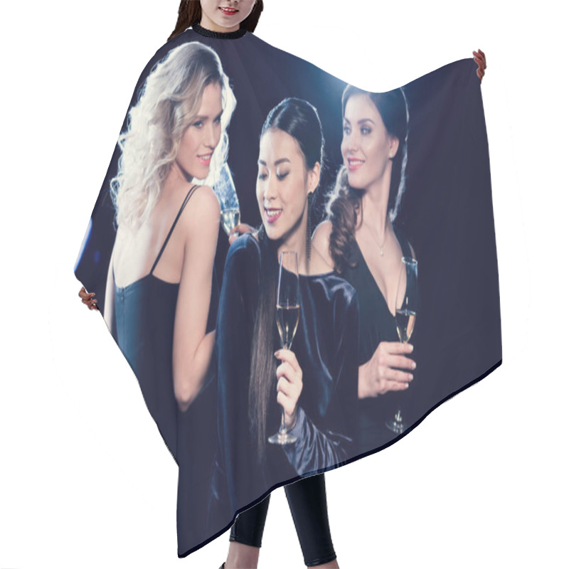 Personality  Young Women Drinking Champagne  Hair Cutting Cape