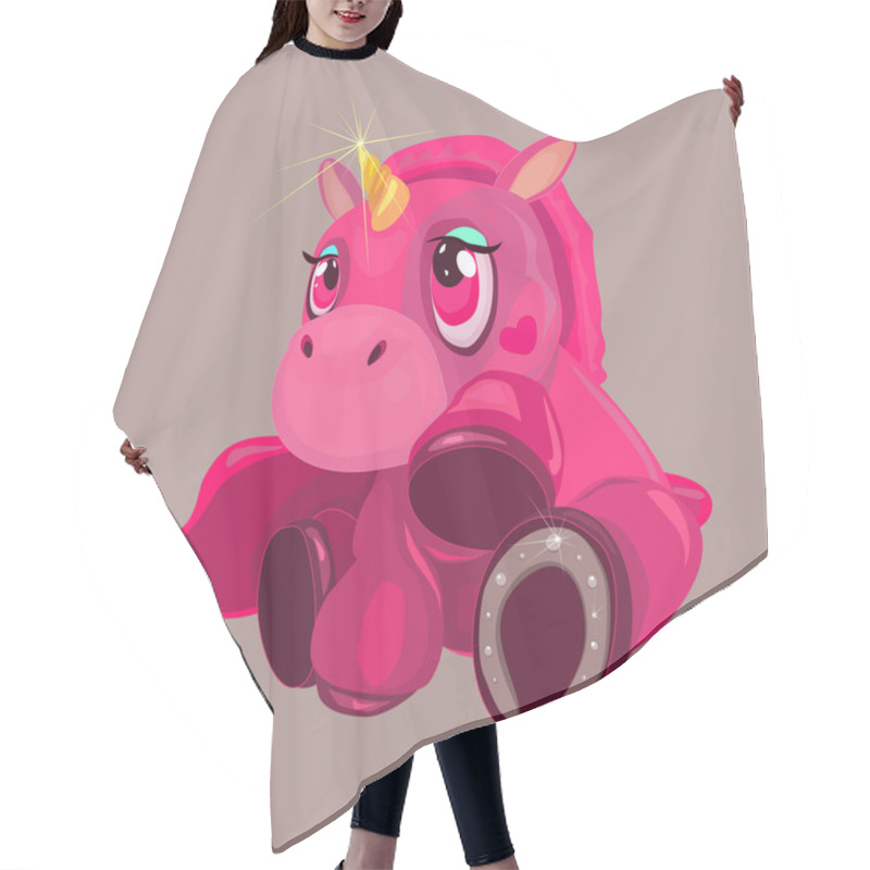 Personality  Cute Pink Sitting Unicorn With Horseshoe Hair Cutting Cape