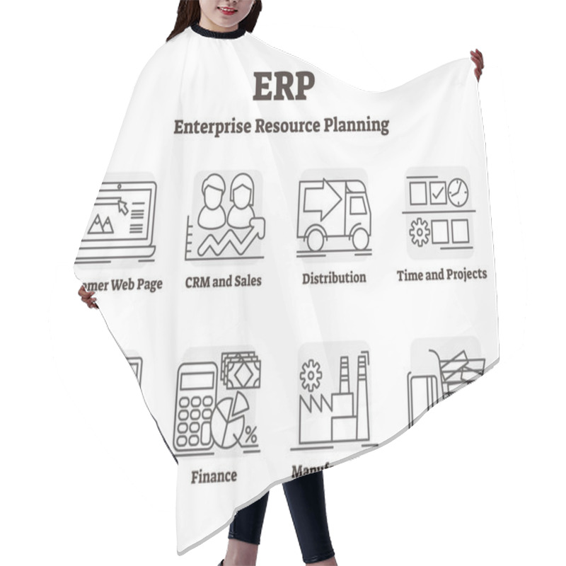 Personality  ERP Vector Illustration. Outlined Enterprise Resource Planning Explanation. Hair Cutting Cape