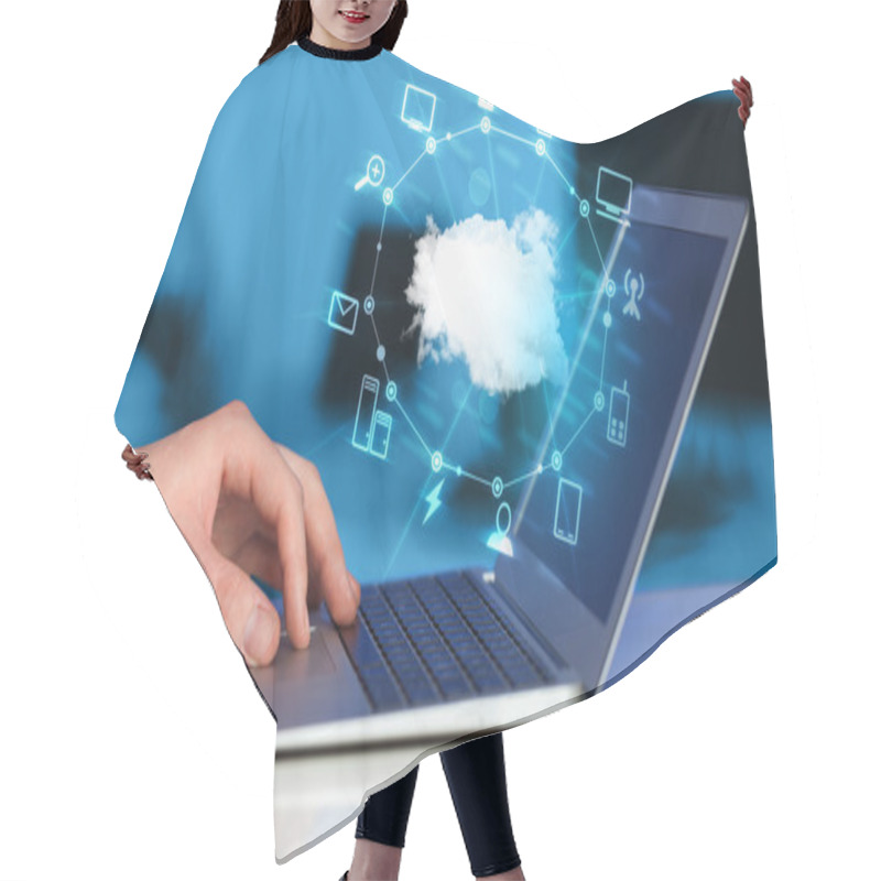 Personality  Hand Working With A Cloud Computing Diagram Hair Cutting Cape