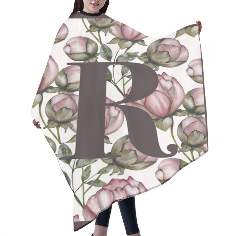 Personality  Elegant Floral Design Featuring A Large Letter R Surrounded By Pink Peonies On A Light Background Hair Cutting Cape