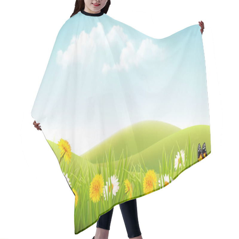 Personality  Summer Nature Background With Grass And Flowers And Butterflies. Hair Cutting Cape