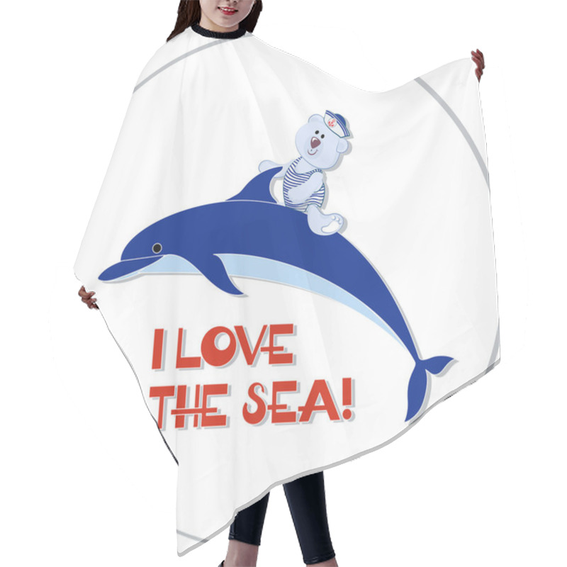 Personality  I LOVE THE SEA! Polar Bear Cub With A Dolphin.  Hair Cutting Cape