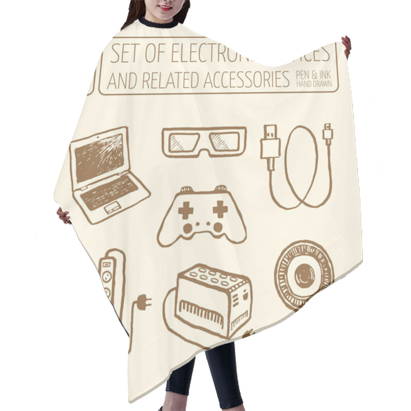 Personality  Icons Set Of Electronic Devices Hair Cutting Cape