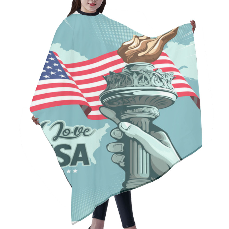 Personality  I Love USA, Vector Illustration. Hair Cutting Cape