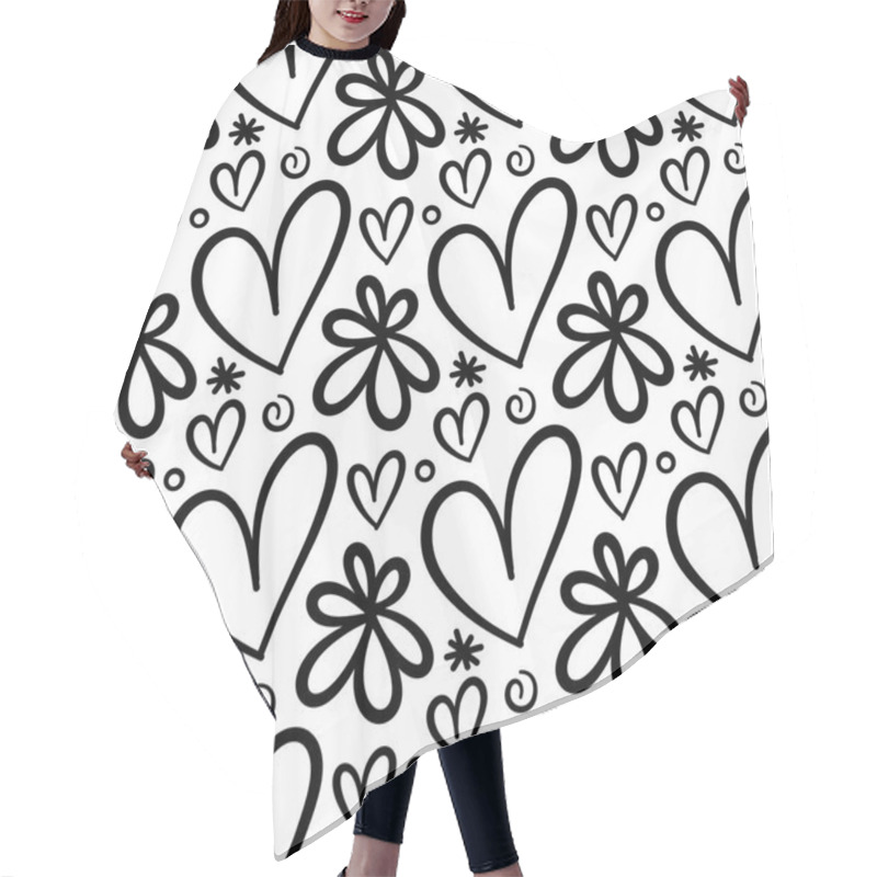 Personality  A Hand Drawn Doodle Style Daisy Flower Background Pattern With Love Hearts. Hair Cutting Cape