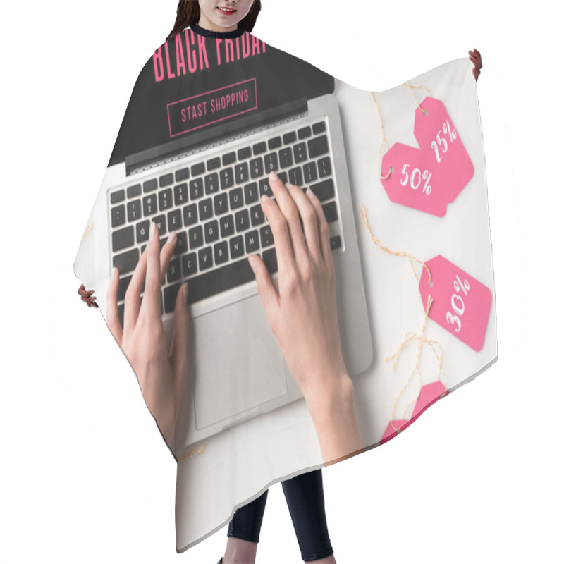 Personality  Woman Typing On Laptop  Hair Cutting Cape