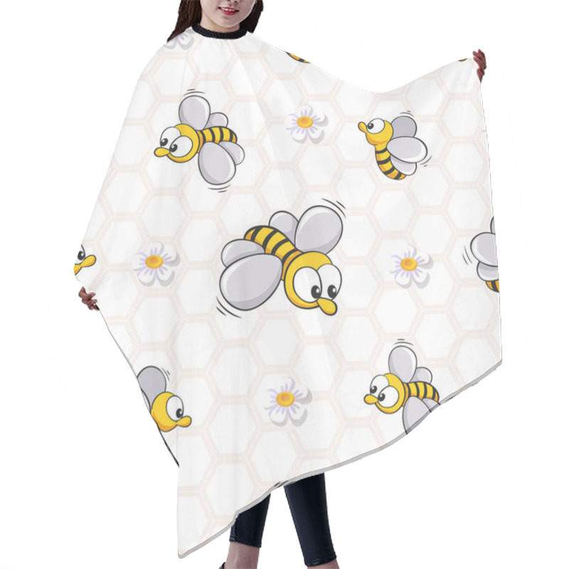 Personality  Childish Seamless Pattern With Honeycomb, Chamomile And Cartoon Bees Hair Cutting Cape