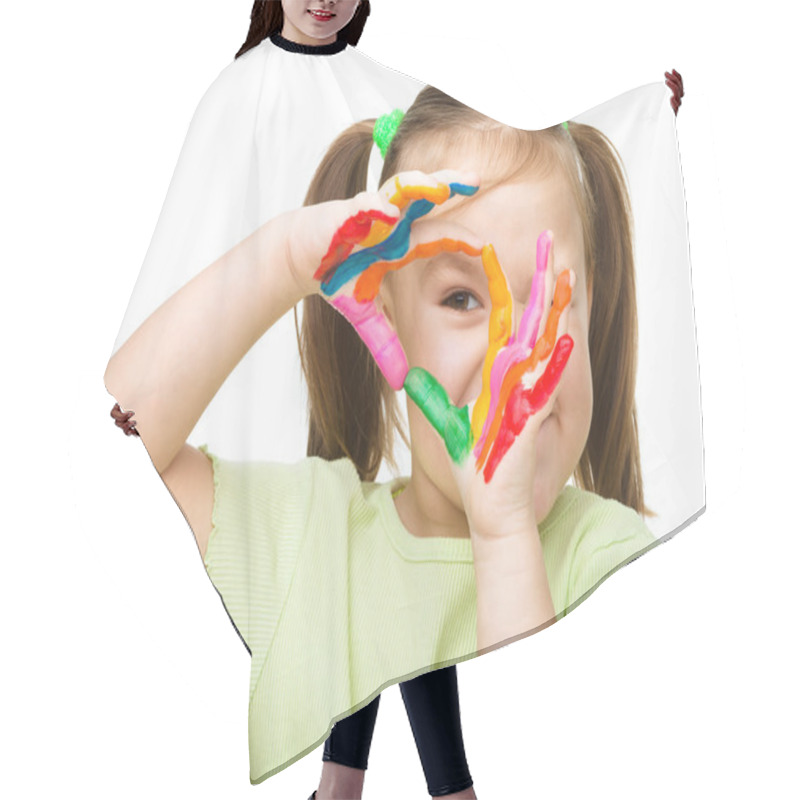 Personality  Portrait Of A Cute Girl Playing With Paints Hair Cutting Cape