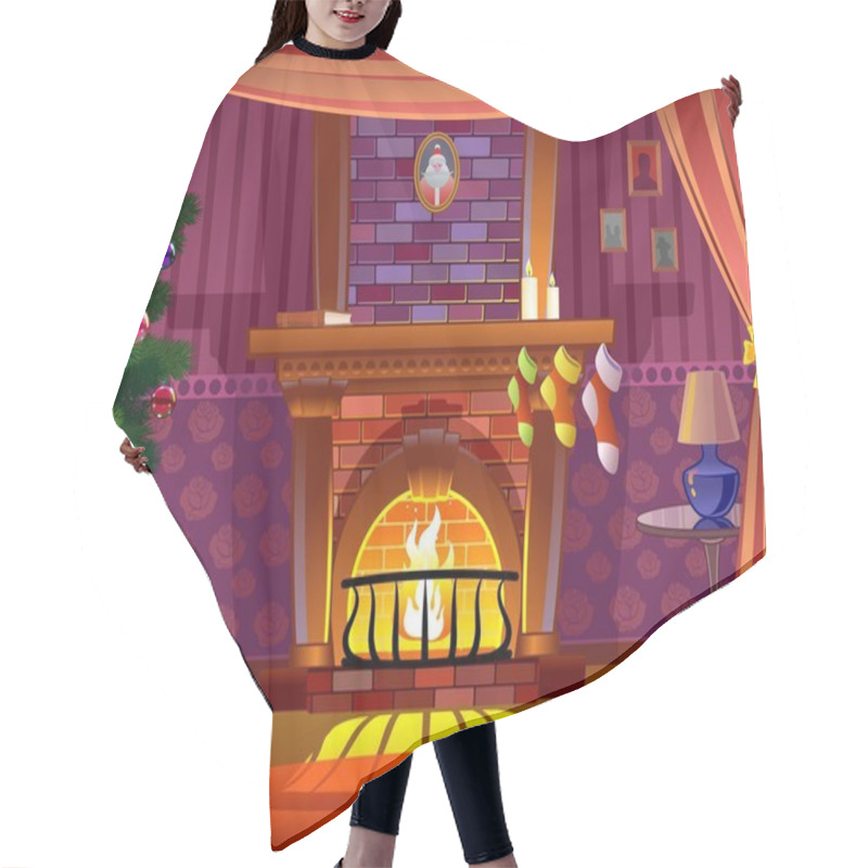 Personality  Christmas Holiday Fireplace Hair Cutting Cape