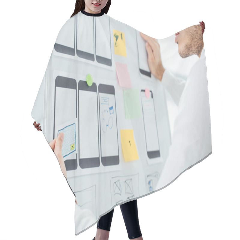 Personality  Cropped View Of Designer Creative Design Of Mobile Website With Templates On Whiteboard In Office  Hair Cutting Cape