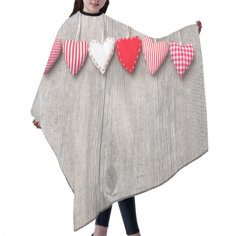 Personality  Red Hearts Hanging Over Wood Background Hair Cutting Cape