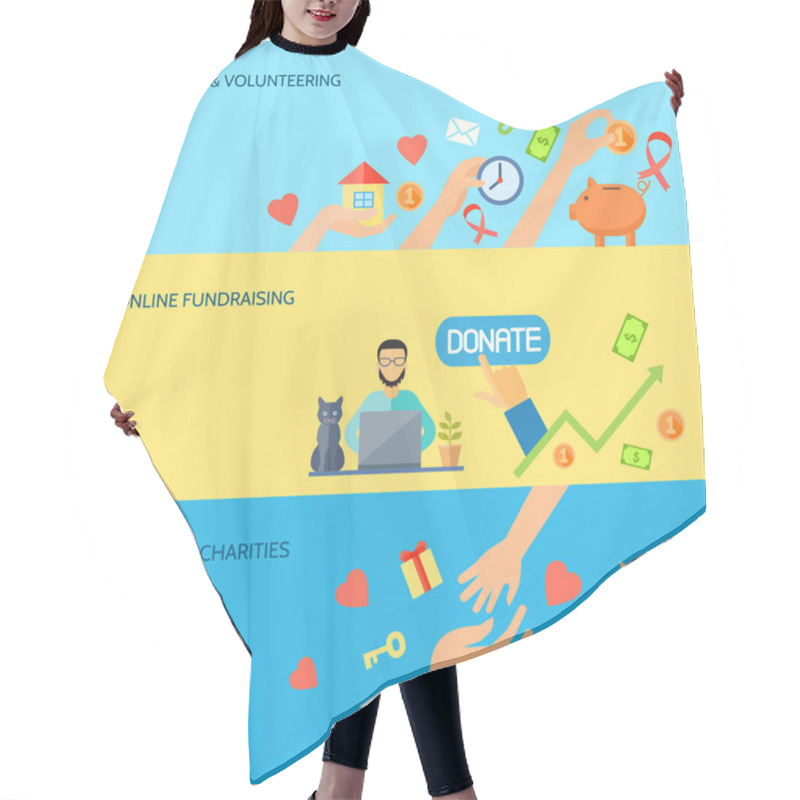 Personality  Giving Hands Horizontal Flat Banners Set Hair Cutting Cape