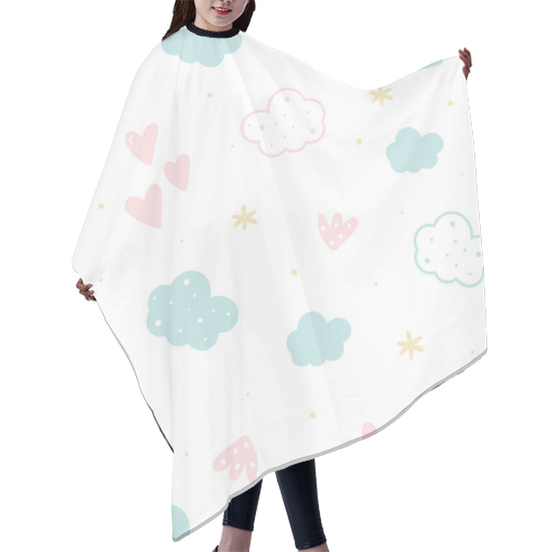 Personality  Cute Hand Drawn Clouds And Stars Seamless Pattern. Vector Illustration. Hair Cutting Cape