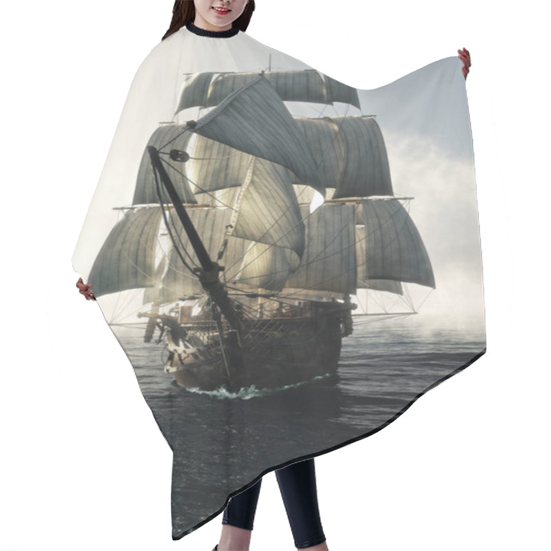 Personality  Front View Of A Pirate Ship Vessel Piercing Through The Fog Headed Toward The Camera . 3d Rendering  Hair Cutting Cape