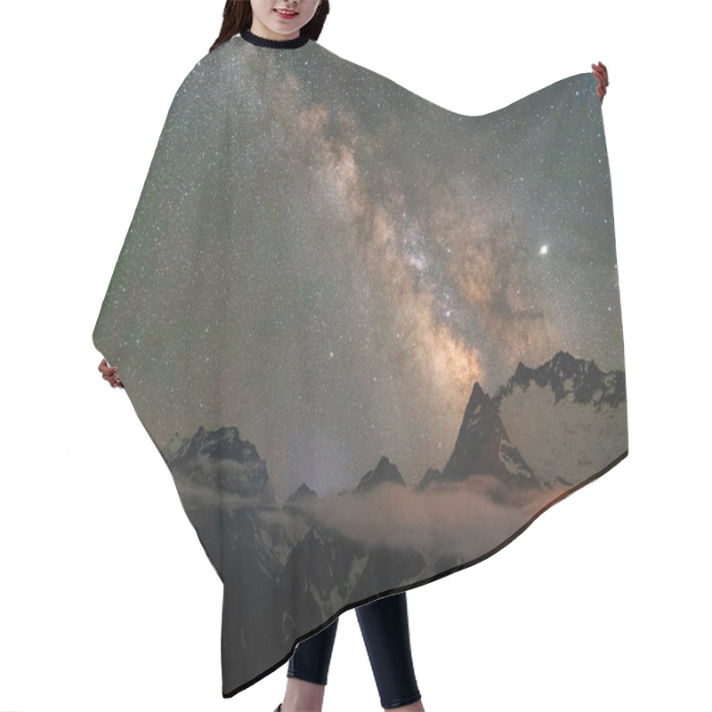 Personality  Night Sky With Stars Milky Way Over The Mountains Of The Caucasus With Clouds Hair Cutting Cape