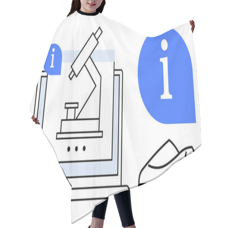 Personality  Laptop Displaying A Microscope, Mouse Beside It, And Information Icons. Ideal For Education, Research, E-learning, Online Courses, Science Communication, Digital Tools, Remote Study. Line Metaphor Hair Cutting Cape