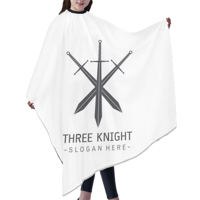 Personality  Stylized Image Of Three Swords Logo Template, Crossed Swords Silhouette Tattoo, Three Musketeers Concept Medieval Weapons On White Background Vector Illustration Hair Cutting Cape