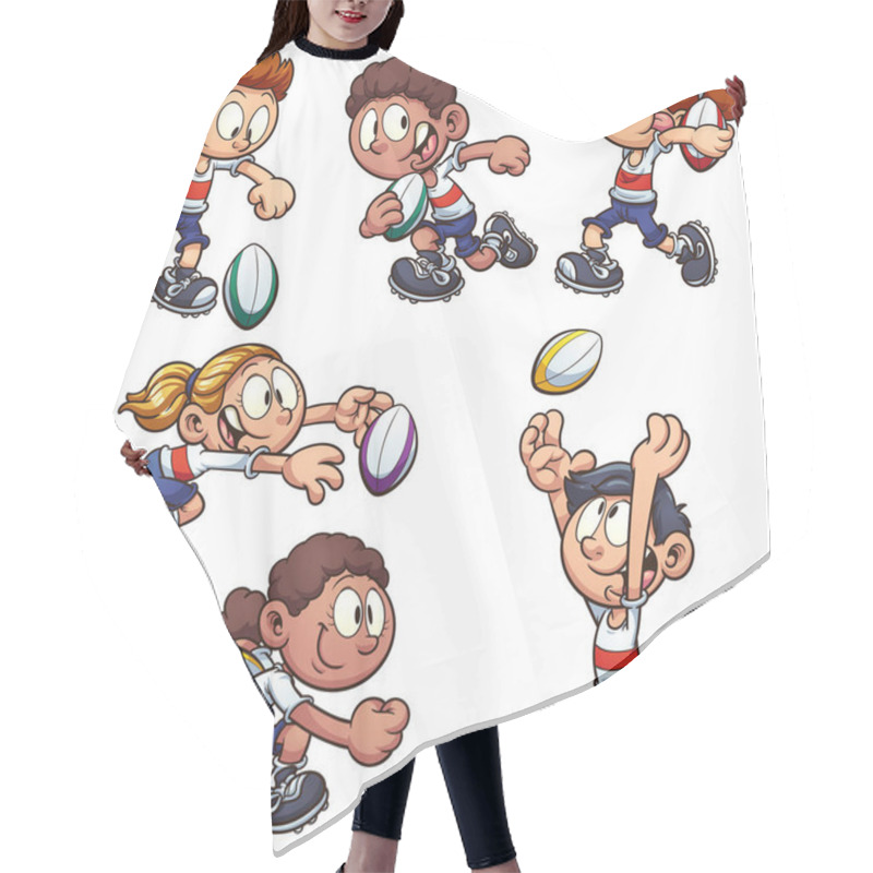 Personality  Cartoon Kids Playing Rugby Hair Cutting Cape