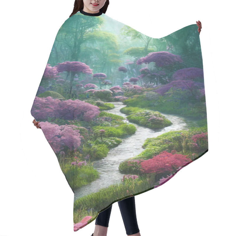 Personality  Fantasy Fairy Tale Flower In Forest Background. Fabulous Fairytale Outdoor Garden Background. 16:9 Phone Wallpaper. 3D Rendering Image. Hair Cutting Cape