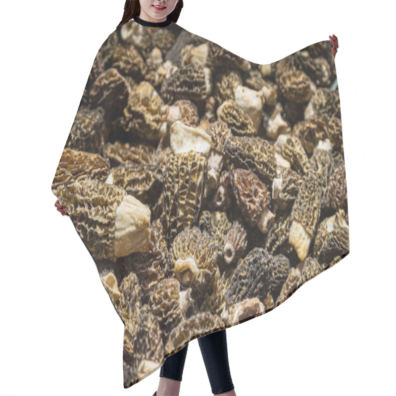 Personality  An Abundance Of Morel Mushrooms For Sale On A Market Stall Hair Cutting Cape