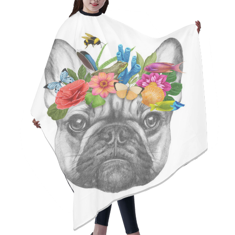 Personality  Dog With Flowers And Leaves, Hand Drawn Illustration Hair Cutting Cape