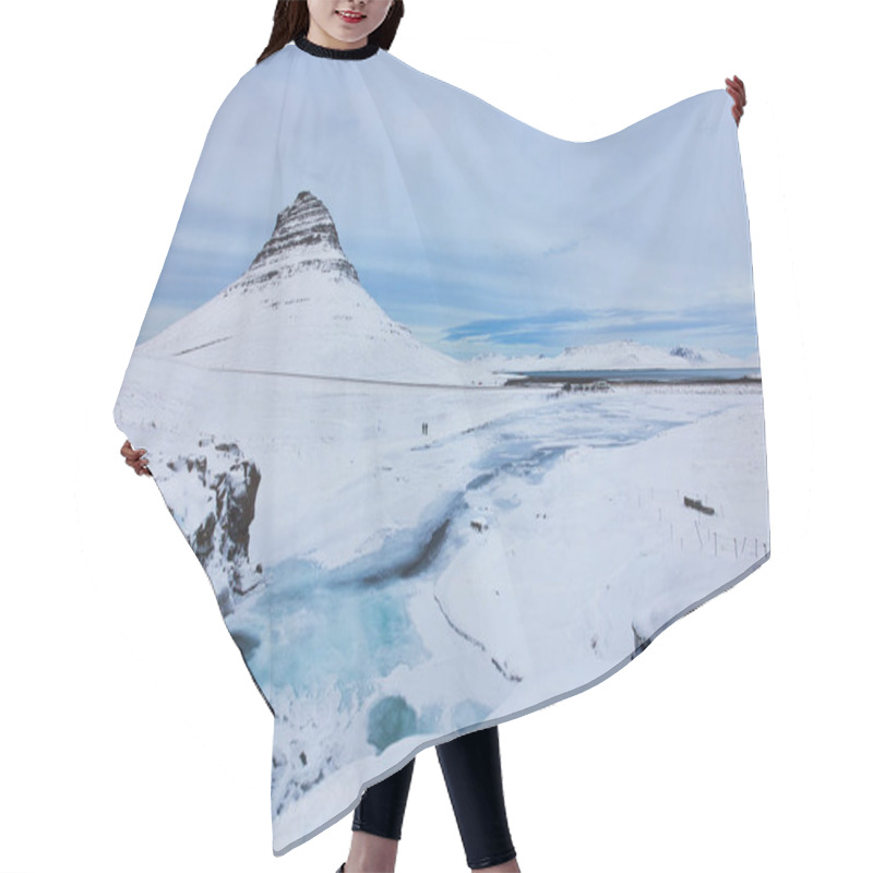 Personality  Iceland Landscape Winter Panorama, Kirkjufell Mountain Covered B Hair Cutting Cape