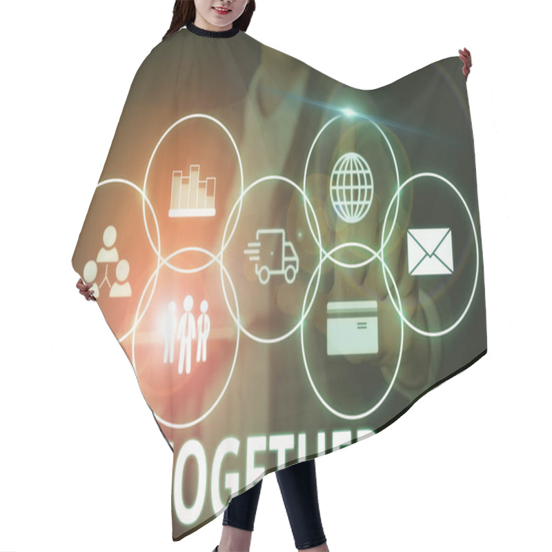 Personality  Writing Note Showing Together. Business Photo Showcasing In Proximity,union Or Collison With Another Demonstrating Or Things Woman Wear Formal Work Suit Presenting Presentation Using Smart Device. Hair Cutting Cape