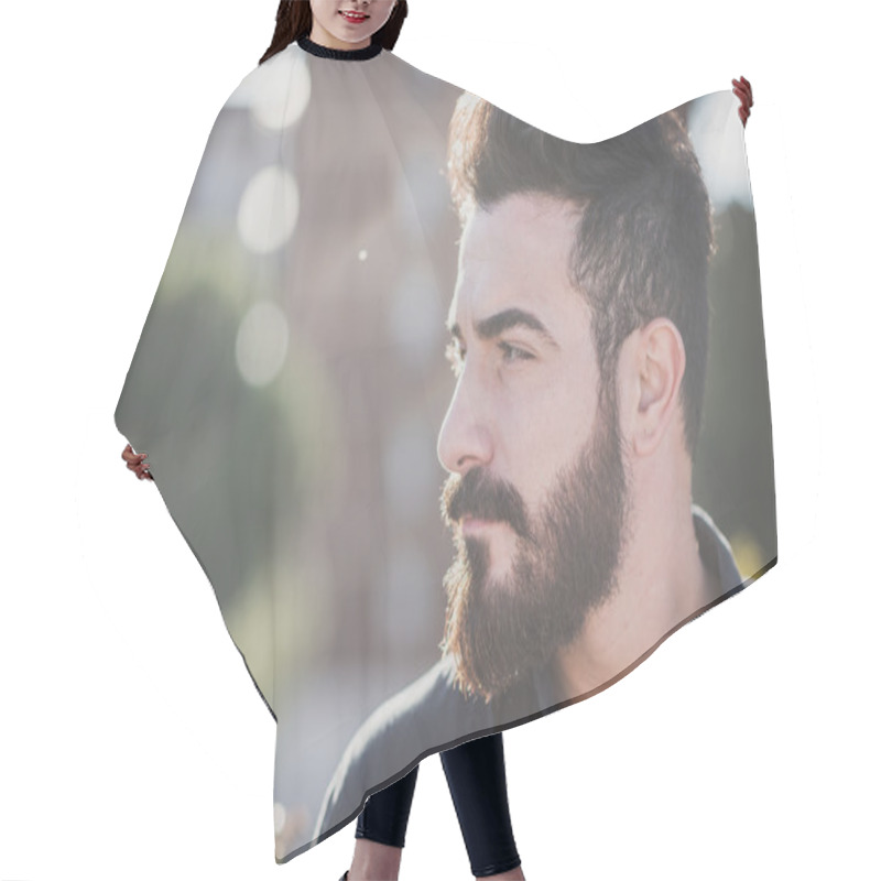 Personality  Young Handsome Attractive Bearded Model Man Hair Cutting Cape