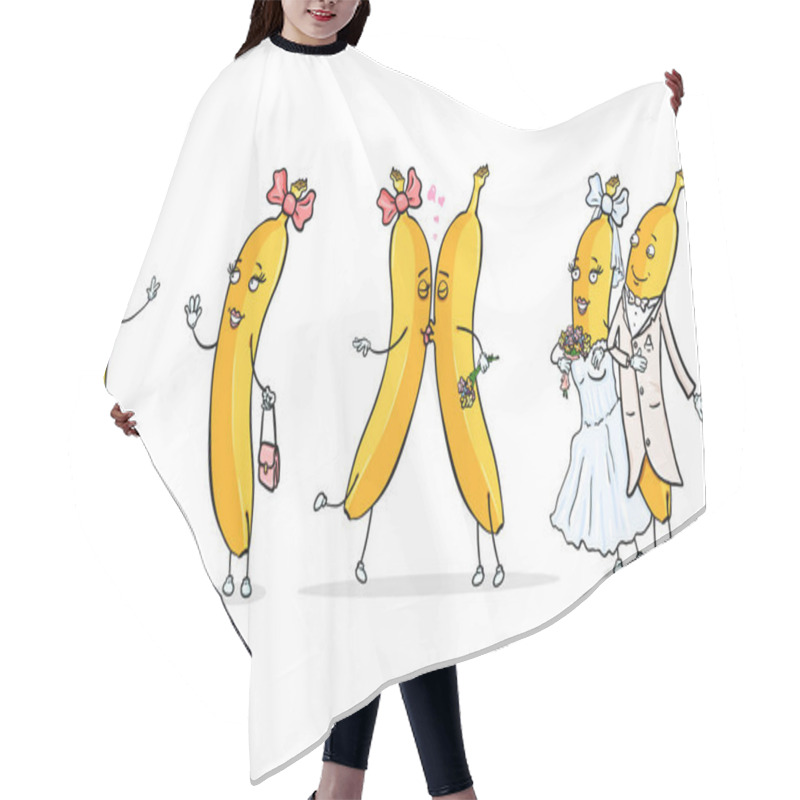 Personality  Set Of Cartoon Banana Characters, Vector Illustration Hair Cutting Cape