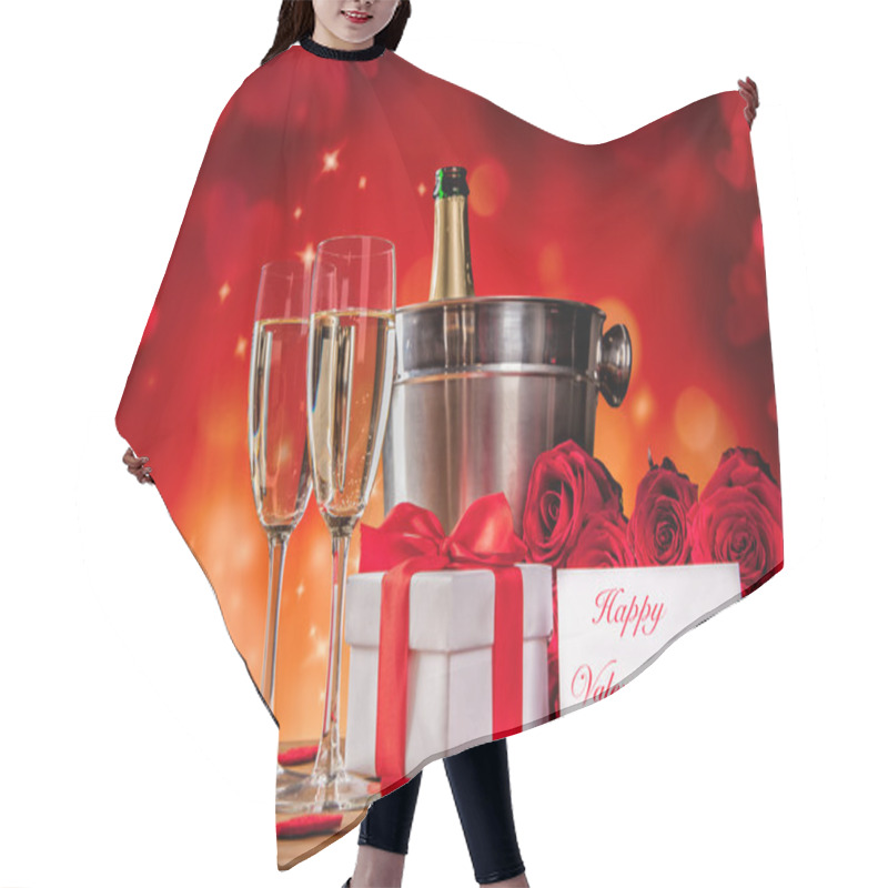 Personality  Valentines Still Life With Champagne And Roses Hair Cutting Cape