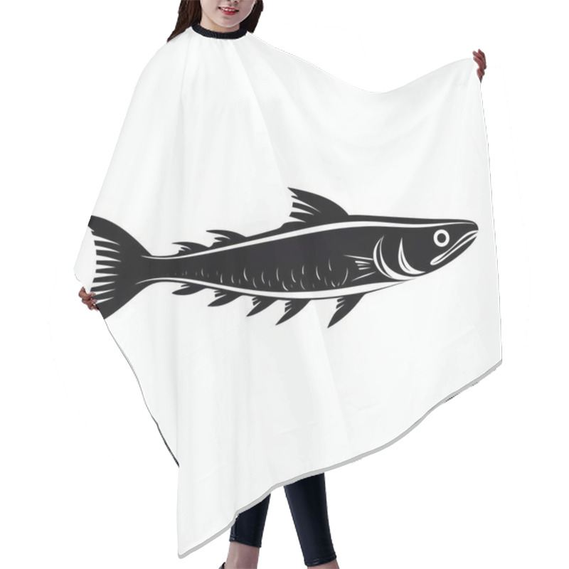 Personality  Stylized Black Silhouette Of A Fish, Showcasing Its Streamlined Shape And Distinctive Features. Hair Cutting Cape