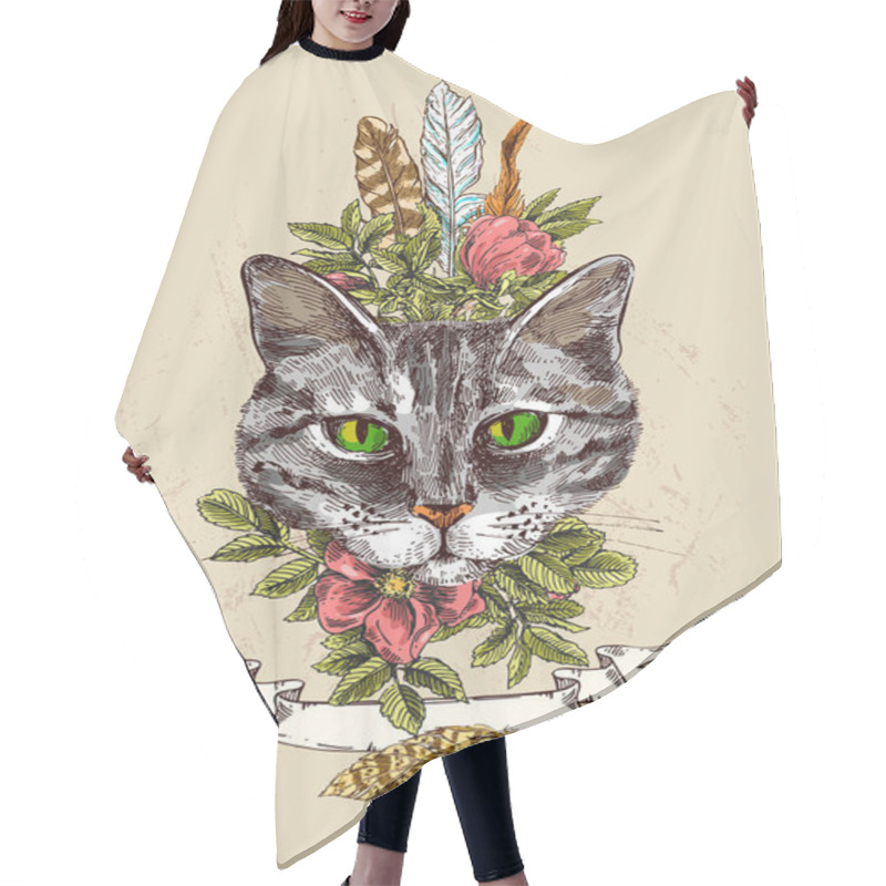 Personality  Illustration Portrait Of Cat Hair Cutting Cape