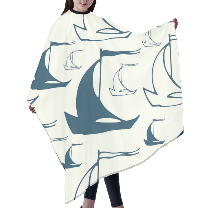 Personality  Seamless Nautical Pattern With Decorative Sailing Boats Hair Cutting Cape