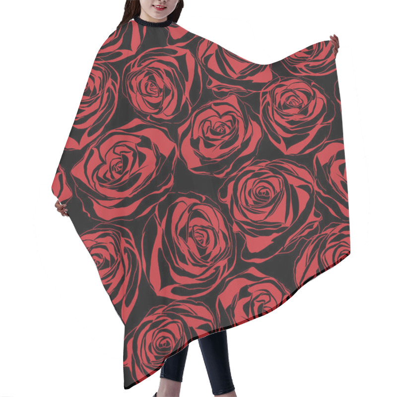 Personality  Seamless Floral Pattern With Of Red Roses On Black Background. Hair Cutting Cape