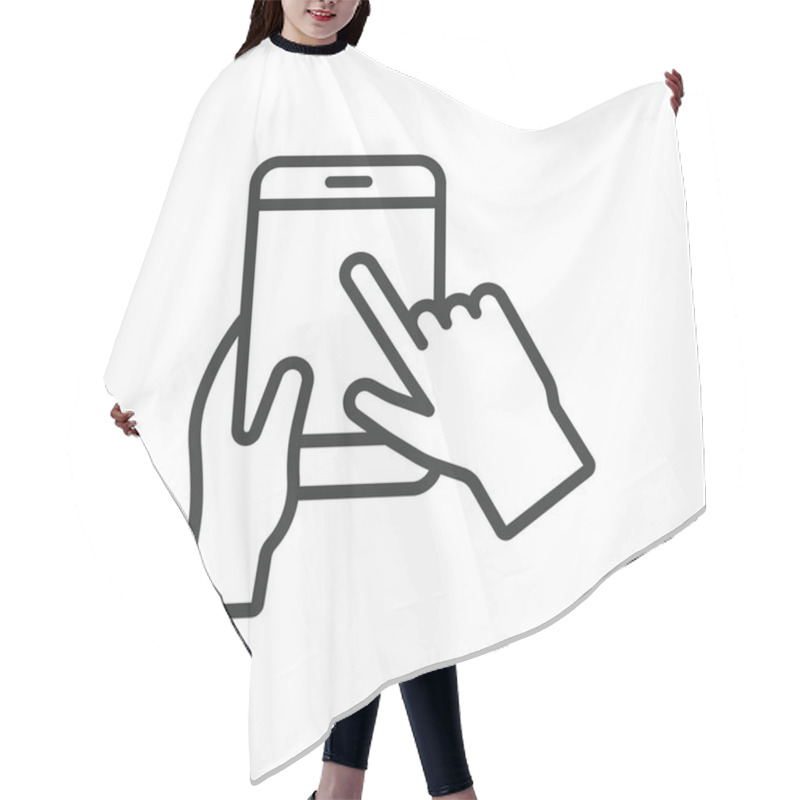 Personality  Two Hand Phone Interaction, Icon In Line Design. Two, Hand, Phone, Interaction, Touch, Smartphone, Gesture On White Background Vector. Two Hand Phone Interaction Editable Stroke Icon Hair Cutting Cape